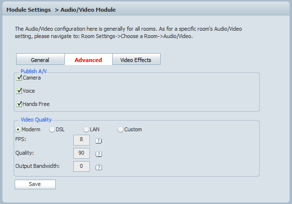 Advanced Video Conference Mode Settings of 123 Flash Chat, Chat Software