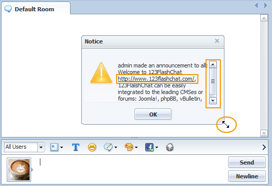 Resizable Announcement of 123FlashChat, Flash Software, PHP Chat, Chat Script